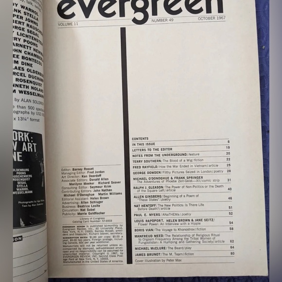 EVERGREEN REVIEW #49 - October 1967 - PETER MAX, ALLEN GINSBERG, MICHAEL McCLURE - Picture 2 of 4